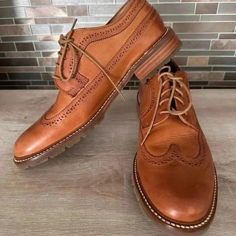 Frye Mens James Lug Brown Leather Oxford Dress Shoes Wingtip Size 12 - Picture 4 of 11